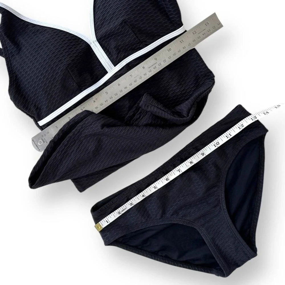 Audrey Omega Texture 2pc Shaping Tankini Black Wm Sz 4 Sewn-in-place molded cups